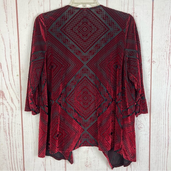 Any Wear by Catherines Size 14 16 Open Front 3/4 Sleeve Cardigan Velvet Printed - Picture 6 of 9